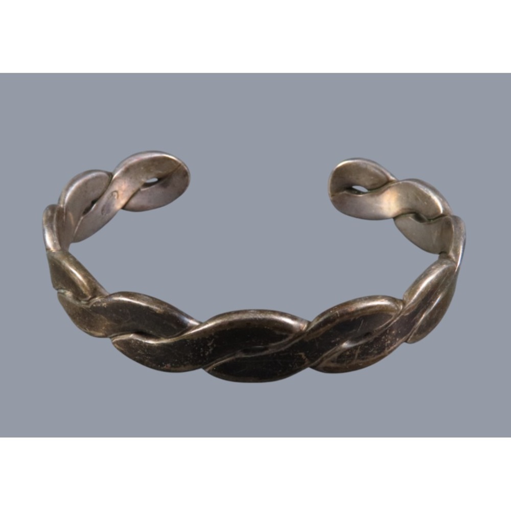 Vintage GIDEON STERLING SILVER Unisex Cuff Bracelet TWISTED STYLE Flat Woven